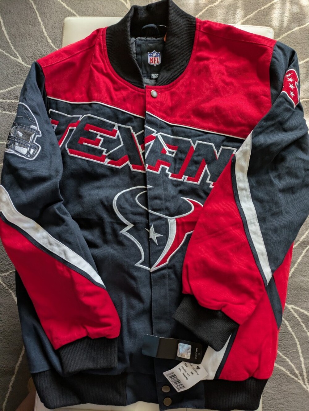 NWT NFL Houston Texans Red and Navy Varsity Bomber Jacket - XXL